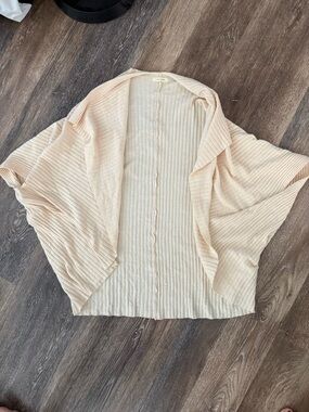 Pure Good Light Beige Ribbed Open-Front Women's Sweater Cardigan